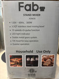 FAB-3.5 QT 300W Stand Mixer with Stainless Steel Bowl, 10 Speeds & 3 Attachments – Black