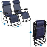 Blue Zero Gravity Chair, Metal Outdoor Lawn Chair with Pillow & Cup Holder Tray