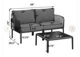 59” 2-Piece Outdoor Patio Loveseat Set with Dark Gray Cushions & 27.5” Coffee Table