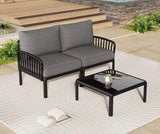 59” 2-Piece Outdoor Patio Loveseat Set with Dark Gray Cushions & 27.5” Coffee Table