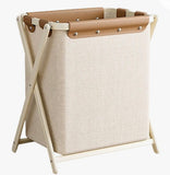 21.9” Foldable X-Frame Laundry Hamper with Waterproof Basket & Faux Leather Handles