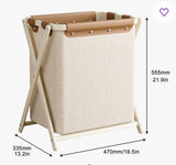 21.9” Foldable X-Frame Laundry Hamper with Waterproof Basket & Faux Leather Handles