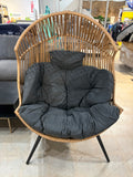 48”Oversized Wicker Egg Chair with Black Thick Cushions – Indoor/Outdoor Patio Chair
