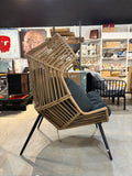 48”Oversized Wicker Egg Chair with Black Thick Cushions – Indoor/Outdoor Patio Chair