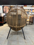 48”Oversized Wicker Egg Chair with Black Thick Cushions – Indoor/Outdoor Patio Chair