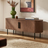 59” Modern Walnut Tambour TV Stand Media Console with Sliding Doors &amp storage, Mopio