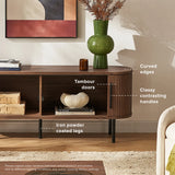 59” Modern Walnut Tambour TV Stand Media Console with Sliding Doors &amp storage, Mopio