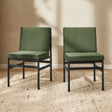 Set of 2 – 31.9” Olive Green Velvet Dining Chairs with Black Metal Frames - Mopio