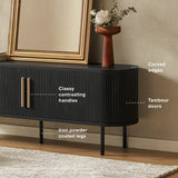 Mopio - 59.1” Black Tambour TV Stand with Sliding Doors, Storage & Cable Management