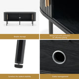 Mopio - 59.1” Black Tambour TV Stand with Sliding Doors, Storage & Cable Management
