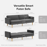 76.8” Dark Gray Futon Sofa Bed with Adjustable Split Back & Mid-Century Tufted Design