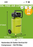 20 Gallon Oil-Free Vertical Air Compressor 150 PSI Portable Shop Garage Compressor