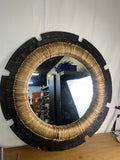 Black and Natural Woven Eloy Round Mirror