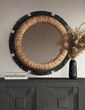 Black and Natural Woven Eloy Round Mirror