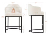 Set of 2 – 27” Cream Upholstered Counter Height Bar Stools with Black Metal Frame