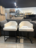 Set of 2 – 27” Cream Upholstered Counter Height Bar Stools with Black Metal Frame