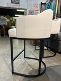 Set of 2 – 27” Cream Upholstered Counter Height Bar Stools with Black Metal Frame
