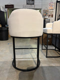 Set of 2 – 27” Cream Upholstered Counter Height Bar Stools with Black Metal Frame