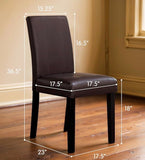 Set of 2 – 36.5” Brown Faux Leather Dining Chairs with High Back & Black Wood Legs