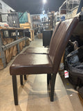 Set of 2 – 36.5” Brown Faux Leather Dining Chairs with High Back & Black Wood Legs