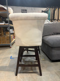 Set of 2 – 26” Ivory Swivel Counter Height Bar Stools with Tufted Back & Nailhead Trim