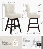 Set of 2 – 26” Ivory Swivel Counter Height Bar Stools with Tufted Back & Nailhead Trim