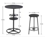 36.2” 3-Piece Round Bar Table Set for 2 with Wine Rack & 2 Stools – Black