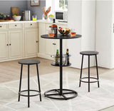 36.2” 3-Piece Round Bar Table Set for 2 with Wine Rack & 2 Stools – Black