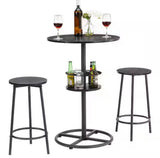 36.2” 3-Piece Round Bar Table Set for 2 with Wine Rack & 2 Stools – Black