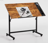 40.2” Adjustable Drafting Art Table with Tool Storage & Rolling Wheels – Rustic Brown