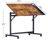 40.2” Adjustable Drafting Art Table with Tool Storage & Rolling Wheels – Rustic Brown