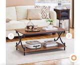 39.37” Rustic Brown Coffee Table with Storage Shelf & Black Metal Frame – Industrial Style