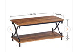 39.37” Rustic Brown Coffee Table with Storage Shelf & Black Metal Frame – Industrial Style