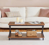 39.37” Rustic Brown Coffee Table with Storage Shelf & Black Metal Frame – Industrial Style