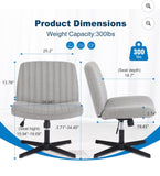 Grey Criss Cross Armless Adjustable Swivel Desk Chair with Pedestal Base