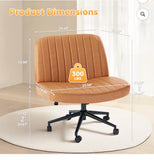 Brown Criss Cross PU Leather Office Chair with Wheels, Adjustable Swivel Seat