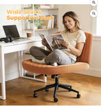 Brown Criss Cross PU Leather Office Chair with Wheels, Adjustable Swivel Seat