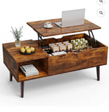 Lift Top Coffee Table with Hidden Storage and Shelf, Rustic Brown