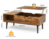 Lift Top Coffee Table with Hidden Storage and Shelf, Rustic Brown