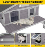43.5” Elevated Outdoor Cat House & Small Animal Shelter with Waterproof Roof – Gray