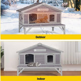 43.5” Elevated Outdoor Cat House & Small Animal Shelter with Waterproof Roof – Gray