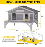 43.5” Elevated Outdoor Cat House & Small Animal Shelter with Waterproof Roof – Gray