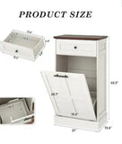 40.3” White Tilt-Out Trash Can Cabinet with Drawer & Wood-Look Top – Kitchen Storage