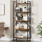 61.8” Industrial 5-Tier Bookshelf with Rustic Wood Shelves & Black Metal Frame – 23.6” Wide