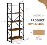 61.8” Industrial 5-Tier Bookshelf with Rustic Wood Shelves & Black Metal Frame – 23.6” Wide
