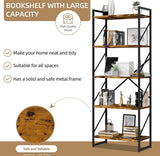 61.8” Industrial 5-Tier Bookshelf with Rustic Wood Shelves & Black Metal Frame – 23.6” Wide