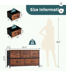 5 Drawer Chest Organizer with Fabric Bins, Tall Steel Frame Dresser Rustic Brown, Grey, Black, White