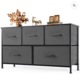 5 Drawer Chest Organizer with Fabric Bins, Tall Steel Frame Dresser Rustic Brown, Grey, Black, White