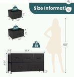 5 Drawer Chest Organizer with Fabric Bins, Tall Steel Frame Dresser Rustic Brown, Grey, Black, White