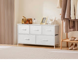 5 Drawer Chest Organizer with Fabric Bins, Tall Steel Frame Dresser Rustic Brown, Grey, Black, White